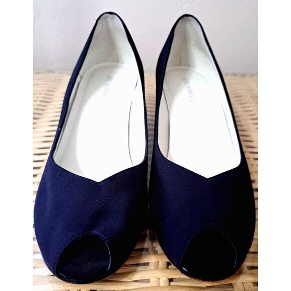 Bruno Magli Women's 9.5 Black Wedge Peep Toe Pumps 2" Heels - Picture 2 of 10